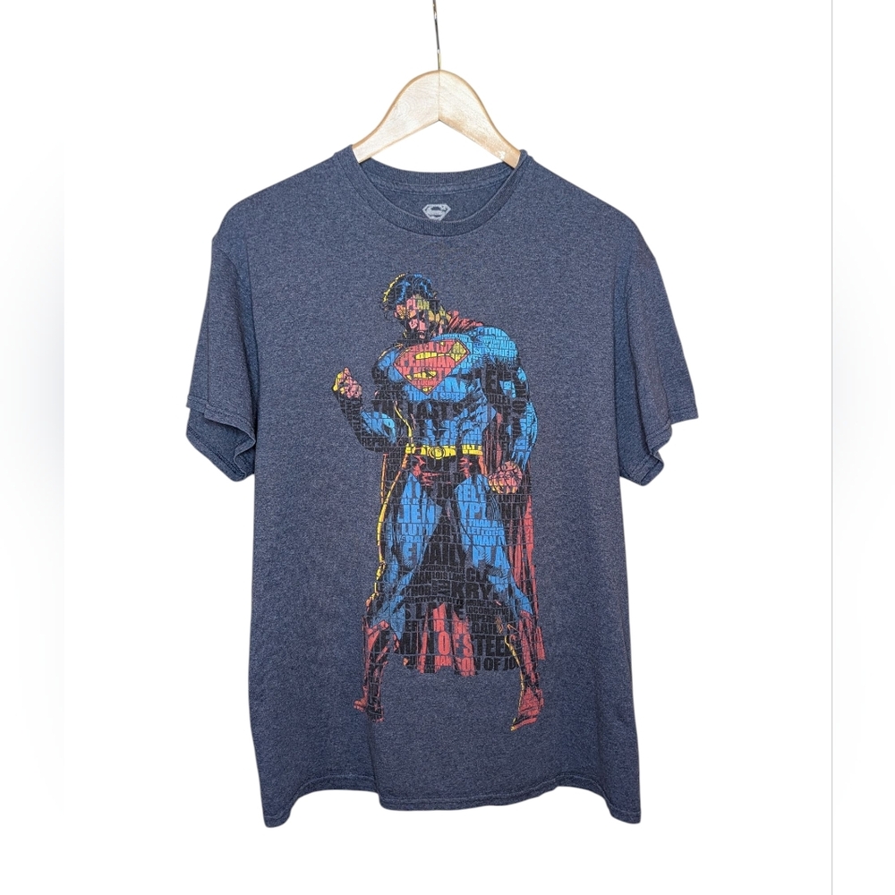 Superman DC Comics T-shirt Large Navy Blue Typography Graphic Tee Superhero Soft